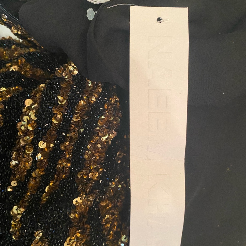 Brand new with tags Naeem Kham Gold/Black Tiger Sequin Dress Sz 12 - Picture 13 of 14